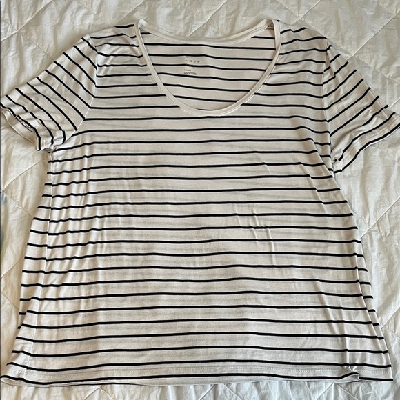 a new day Tops - a new day Black and White Striped Scoop Neck Tee